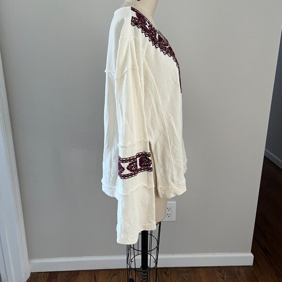Free People Womens Santa Maria Boho Top Cream Embroidered Long Sleeve Small - Picture 3 of 11